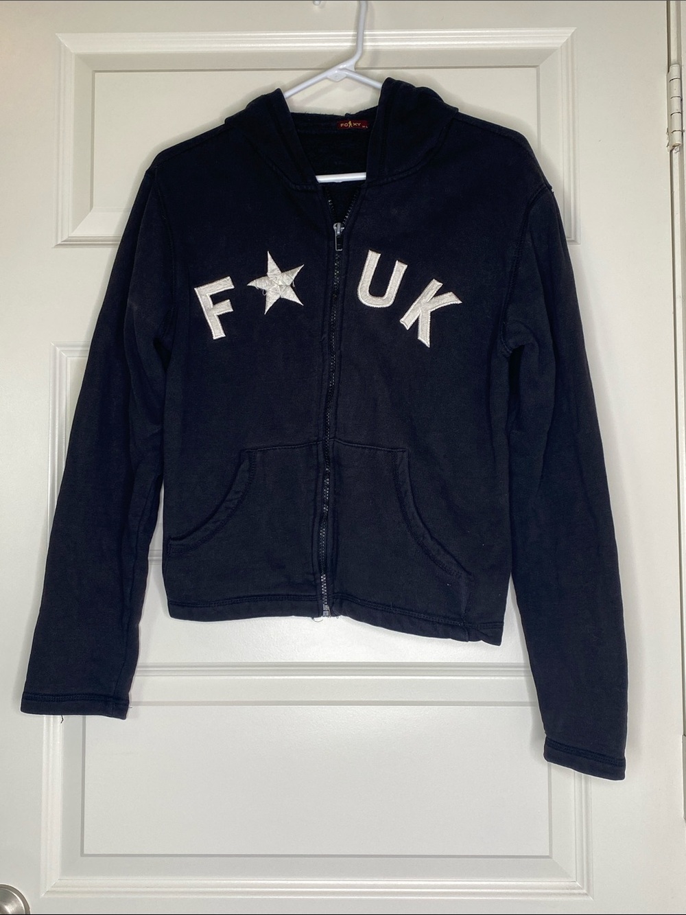 Y2K Black Zip-Up Hoodie with Star Lettering